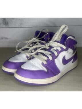 Nike Air Jordan 1 Mid Purple White Sneakers Size 2 Y